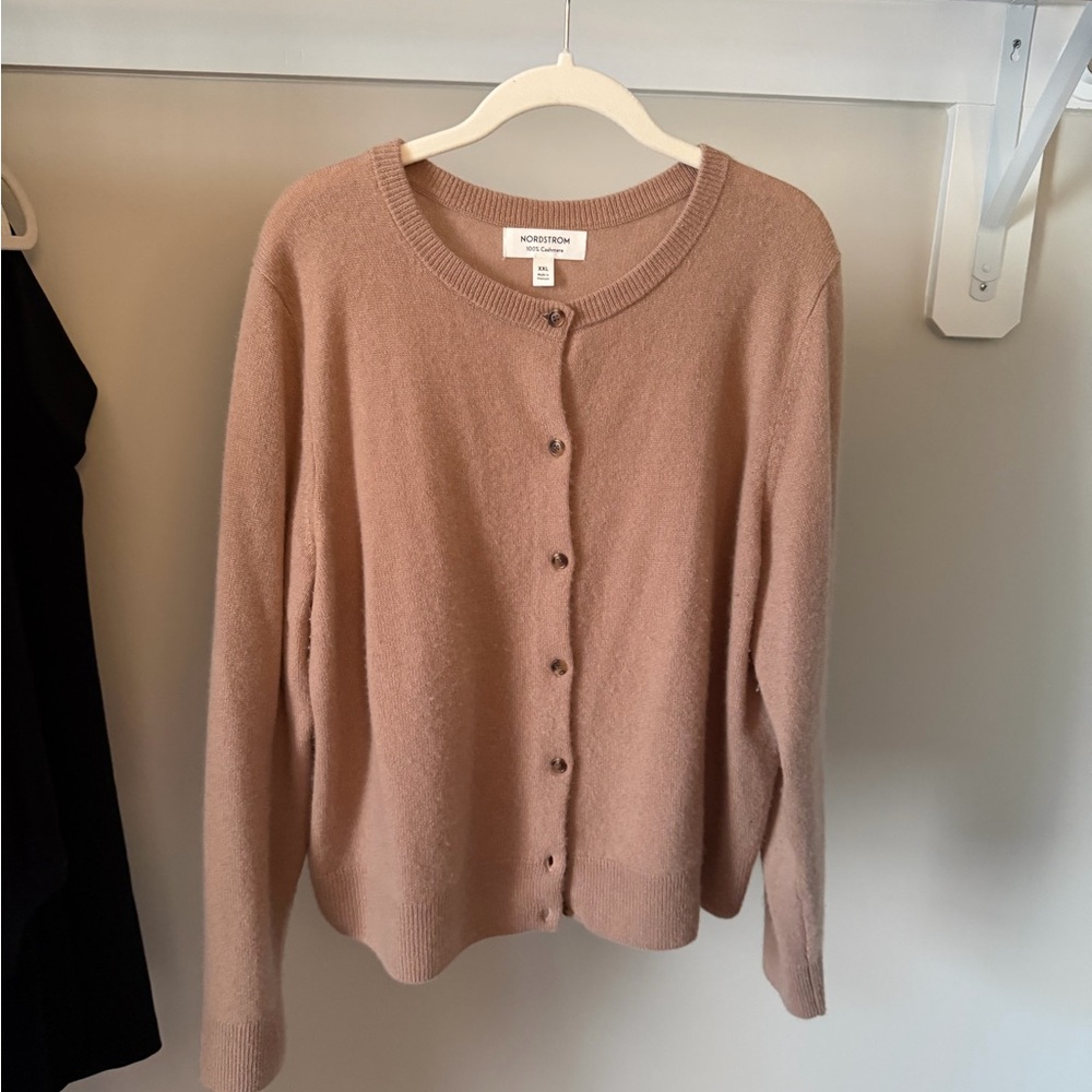 Nordstrom Camel Cashmere Blend Crewneck Cardigan — XXL
